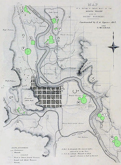 Map of Chillicothe, Ohio showing Hopewell Earthworks