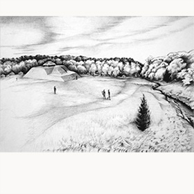 Drawing of the  Collinsville Mound   site by Carol Hicks