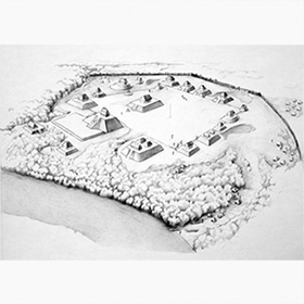 Drawing of the Moundville, Alabama  site by Carol Hicks