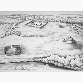 Drawing of the  Talley Mounds  site by Carol Hicks